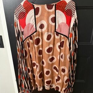 Anthropologie Multicolor Boho  Blouse in Tan, Red, Pink, and Brown